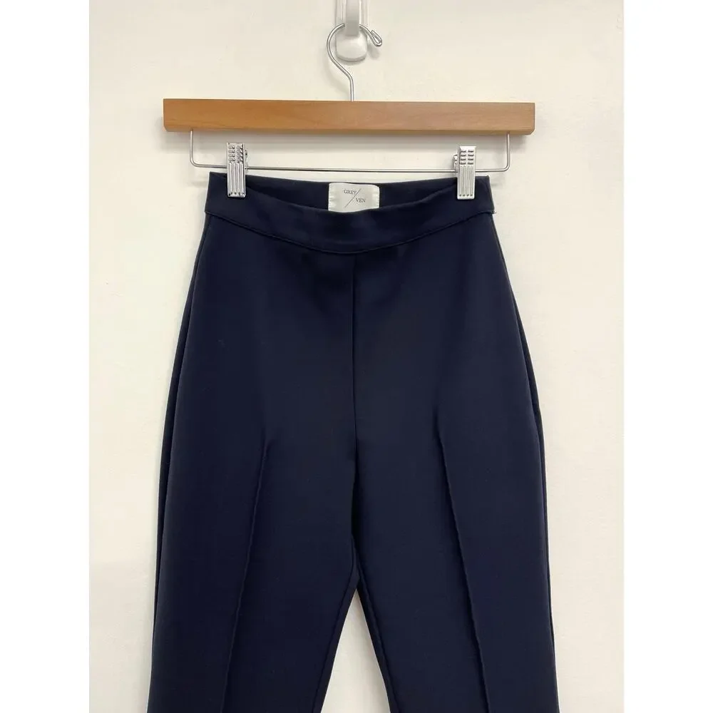 Grey/Ven Porterfield High Rise Pintuck Pull-On Stretch Career Ankle Flare PantXS - Picture 5 of 13